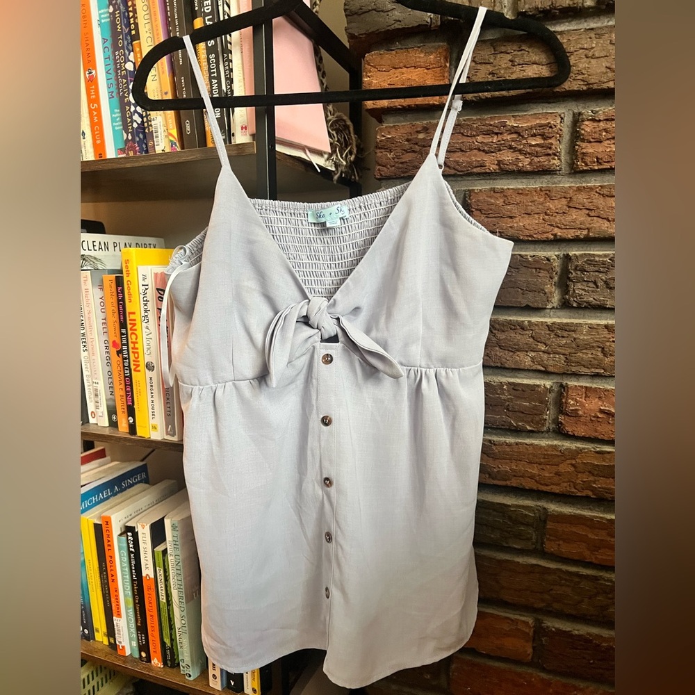 NWOT Boutique Light Blue Button-Down Camisole with Tie Front